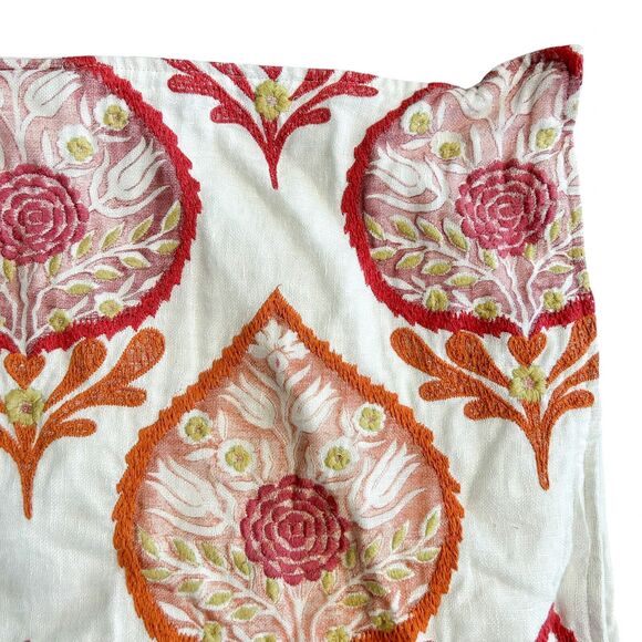 Pottery‎ Barn Embroidered Sham 24" Pillow Case Boho Indian Coral Floral Paisley - Picture 2 of 9